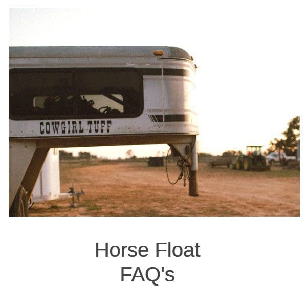 Image of a gooseneck horse trailer with cowlgirl tuff sign writing parked on dirt road with tractor in background for website page Horse Float Finance FAQ's, common questions on horse float loans horse float faq's finance questions